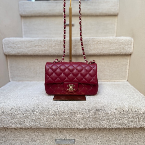 CHANEL Like New Classic Flap Mini Rectangle in Burgundy and Gold - Picture 3 of 15